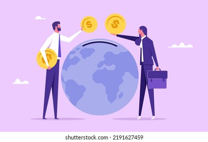 Global business investment in environment and concept in clean industry. People pay environmental fee. Flat vector eco illustration. World environmental day, nature protection, nature saving concept