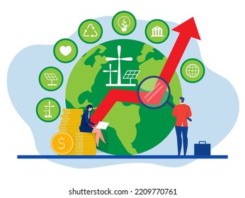 Global business investment . Growth business investment in environment and clean industry. business invest energy sources World environment day,  nature saving.Flat vector illustration