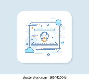 Global business line icon. Abstract vector button. International outsourcing sign. Internet marketing symbol. Global business line icon. Laptop concept badge. Vector