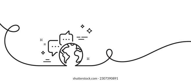 Global business line icon. Continuous one line with curl. World communication sign. Internet marketing symbol. World communication single outline ribbon. Loop curve pattern. Vector