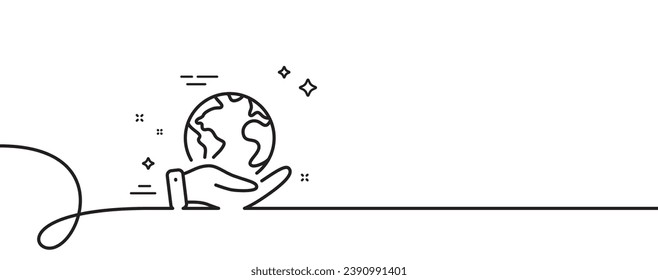 Symbol für globale Geschäftsfelder Kontinuierlich eine Linie mit curl. Speichern Sie das Schild "Planet". Internet-Marketing-Symbol. Sparen Sie Planet mit einem Rahmenband. Loop-Kurve Muster. Vektorgrafik