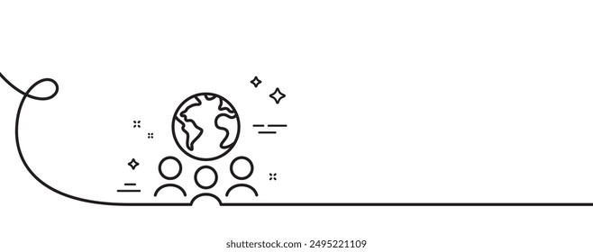 Global business line icon. Continuous one line with curl. International outsourcing group sign. Internet marketing symbol. Global business single outline ribbon. Loop curve pattern. Vector