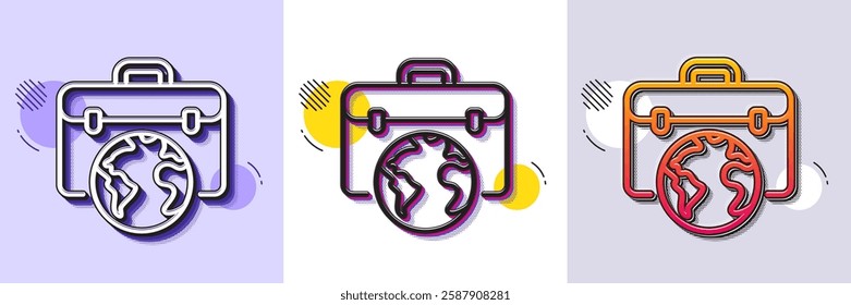 Global business line icon. Halftone dotted pattern. Gradient icon with grain shadow. Businessman case sign. Internet marketing symbol. Line businessman case icon. Various designs. Vector