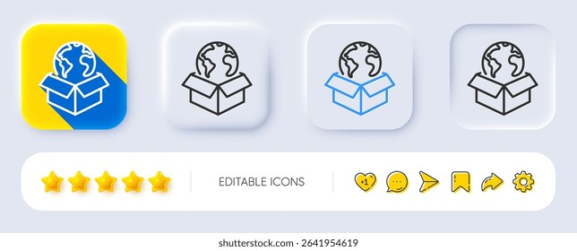 Global business line icon. Neumorphic, Flat shadow, 3d buttons. Delivery service sign. Internet marketing symbol. Line delivery service icon. Social media icons. Vector