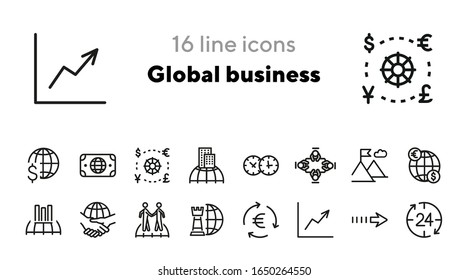 Global business line icon set. Businessman, economics, development. International partnership concept Can be used for topics like management, collaboration, teamwork