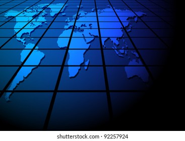 Global Business - Map of World on Blue Tiles Texture