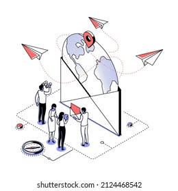 Global business - modern line isometry design style illustration