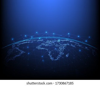 Global business network and technology blue background