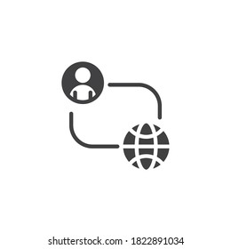 Global business network vector icon. filled flat sign for mobile concept and web design. Man connected with globe glyph icon. Symbol, logo illustration. Vector graphics