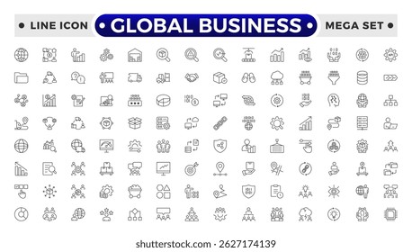Global Business outline Icon Collection Glyph Color Style. marketing, economia, transação, serviço de negócios, liderança e agente de comissão.
