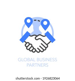 Global business partners symbol with a hand shake and a globe. Easy to use for your website or presentation.