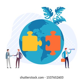 Global business partnership successful concept. Vector flat graphic design illustration
