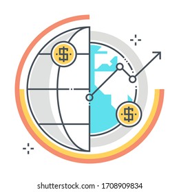 Global business related color line vector icon, illustration. The icon is about chart, global, income, money, profit, statistics. The composition is infinitely scalable.