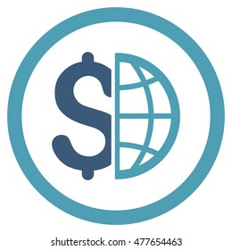 Global Business rounded icon. Vector illustration style is flat iconic bicolor symbol, cyan and blue colors, white background.