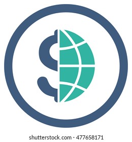Global Business rounded icon. Vector illustration style is flat iconic bicolor symbol, cobalt and cyan colors, white background.