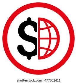 Global Business rounded icon. Vector illustration style is flat iconic bicolor symbol, intensive red and black colors, white background.