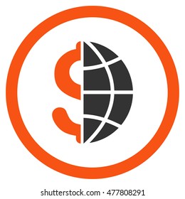Global Business rounded icon. Vector illustration style is flat iconic bicolor symbol, orange and gray colors, white background.