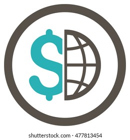 Global Business rounded icon. Vector illustration style is flat iconic bicolor symbol, grey and cyan colors, white background.