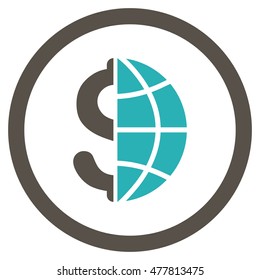 Global Business rounded icon. Vector illustration style is flat iconic bicolor symbol, grey and cyan colors, white background.