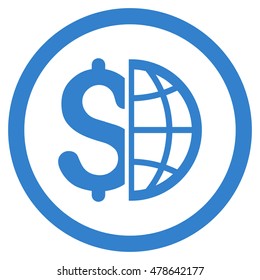 Global Business rounded icon. Vector illustration style is flat iconic symbol, cobalt color, white background.