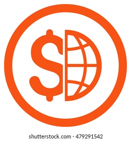 Global Business rounded icon. Vector illustration style is flat iconic symbol, orange color, white background.