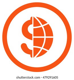 Global Business rounded icon. Vector illustration style is flat iconic symbol, orange color, white background.