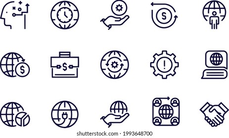 Global Business, Strategic Decisions, Time Zones icons vector design 