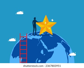 Global business success. man with stars on earth 