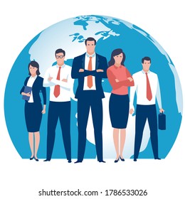 Global Business Team. Illustration of a business team and globe.