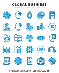 Global Business Two Color icons collection. 25 icon set in a Two Color design.