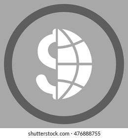 Global Business vector bicolor rounded icon. Image style is a flat icon symbol inside a circle, dark gray and white colors, silver background.
