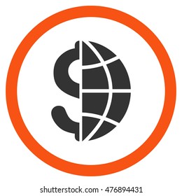 Global Business vector bicolor rounded icon. Image style is a flat icon symbol inside a circle, orange and gray colors, white background.