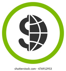 Global Business vector bicolor rounded icon. Image style is a flat icon symbol inside a circle, eco green and gray colors, white background.