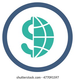 Global Business vector bicolor rounded icon. Image style is a flat icon symbol inside a circle, cobalt and cyan colors, white background.