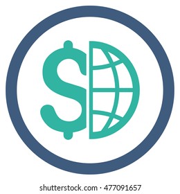 Global Business vector bicolor rounded icon. Image style is a flat icon symbol inside a circle, cobalt and cyan colors, white background.