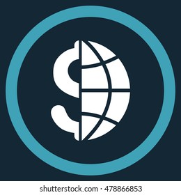 Global Business vector bicolor rounded icon. Image style is a flat icon symbol inside a circle, blue and white colors, dark blue background.