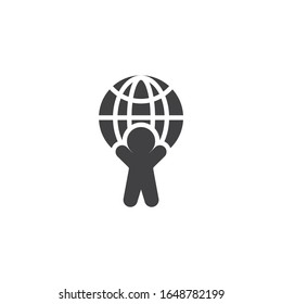 Icono de vector de negocio global. signo plano relleno para concepto móvil y diseño web. Icono de glifo de hombre y globo. Símbolo del día mundial, ilustración del logo. Gráficos vectoriales