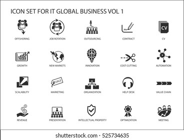 Global business vector icon set