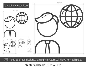 Icono de línea de vector de negocio global aislado en fondo blanco. Icono de línea de negocio global para infografía, sitio web o aplicación. Icono escalable diseñado en un sistema de cuadrícula.