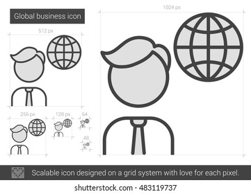 Global business vector line icon isolated on white background. Global business line icon for infographic, website or app. Scalable icon designed on a grid system.