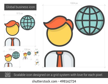Global business vector line icon isolated on white background. Global business line icon for infographic, website or app. Scalable icon designed on a grid system.