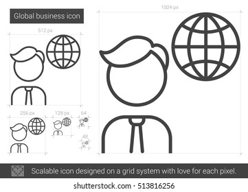 Icono de línea de vector de negocio global aislado en fondo blanco. Icono de línea de negocio global para infografía, sitio web o aplicación. Icono escalable diseñado en un sistema de cuadrícula.