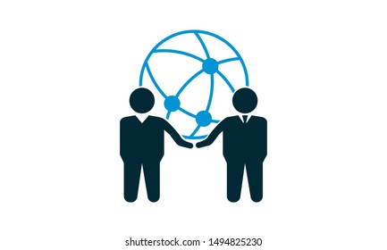 Global Business vector logo design template. Illustration with people silhouette and globe symbol. This logo could be used for successful businesses and service, social network, partnership, teamwork.