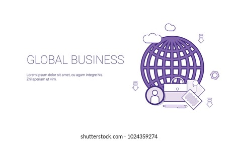 Global Business Web Banner With Copy Space International Network Concept Vector Illustration