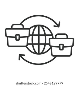 Mundo empresarial global, ícone em design de linha. Global, negócios, mundo, internacional, comércio, economia, mercado no vetor fundo branco. Ícone de traçado editável do mundo empresarial global