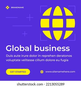 Global business world map network connection globe grid commercial export import service social media post vector illustration. Worldwide international retail digital distance cyber communication