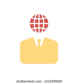 Global businessman icon - Flat vector