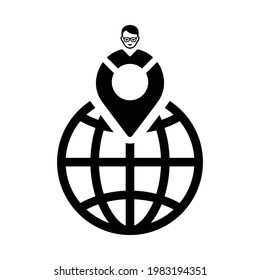 Global businessmen, location icon. Black vector graphics.