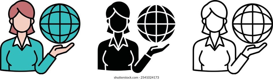 Global Businesswoman Icon Set Illustration Design