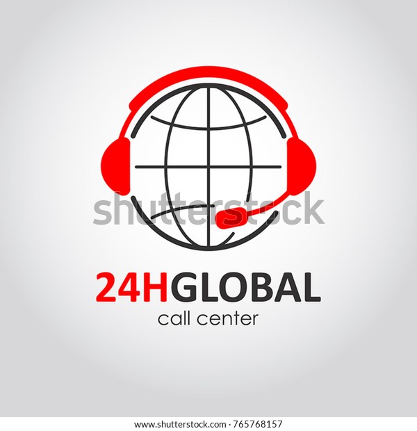 Global Call Center Flat Style Logo Stock Vector Royalty Free